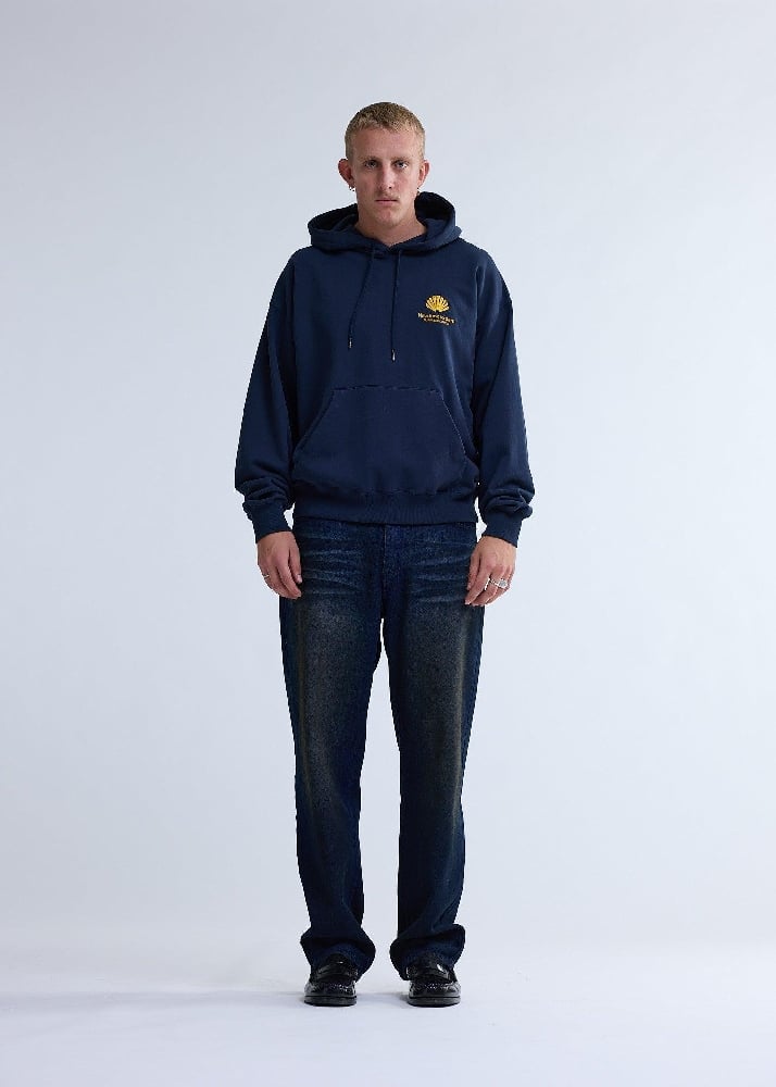 Image of NEW AMSTERDAM SURF ASSOCIATION LOGO HOODIE NAVY BLAZER/SUN YELLOW