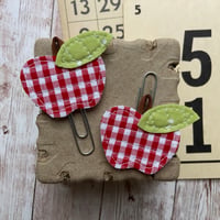 Image 2 of “Red Gingham Apple” Quilted Planner Clip OR Clothes Pin Clips