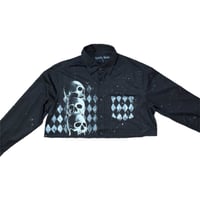Image 1 of “DIAMOND SKULLS” Custom Hand Painted Cropped Button Up LARGE