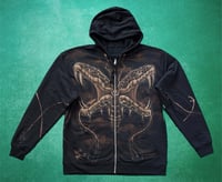 Image 1 of “SNAKES” CUSTOM BLEACH PAINTED ZIP UP HOODIE LARGE