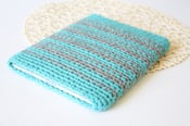 Image of iPad sleeve - handmade crochet iPad cover - striped ocean blue and grey 