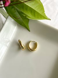 Image 2 of Medium Larger Chunky Drop Gold Plated Hoops