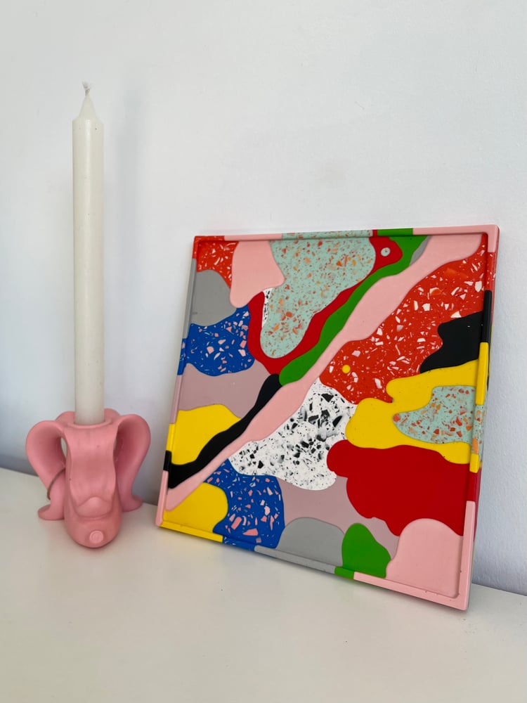 Image of Large Square Color Block Tray ~ Pink