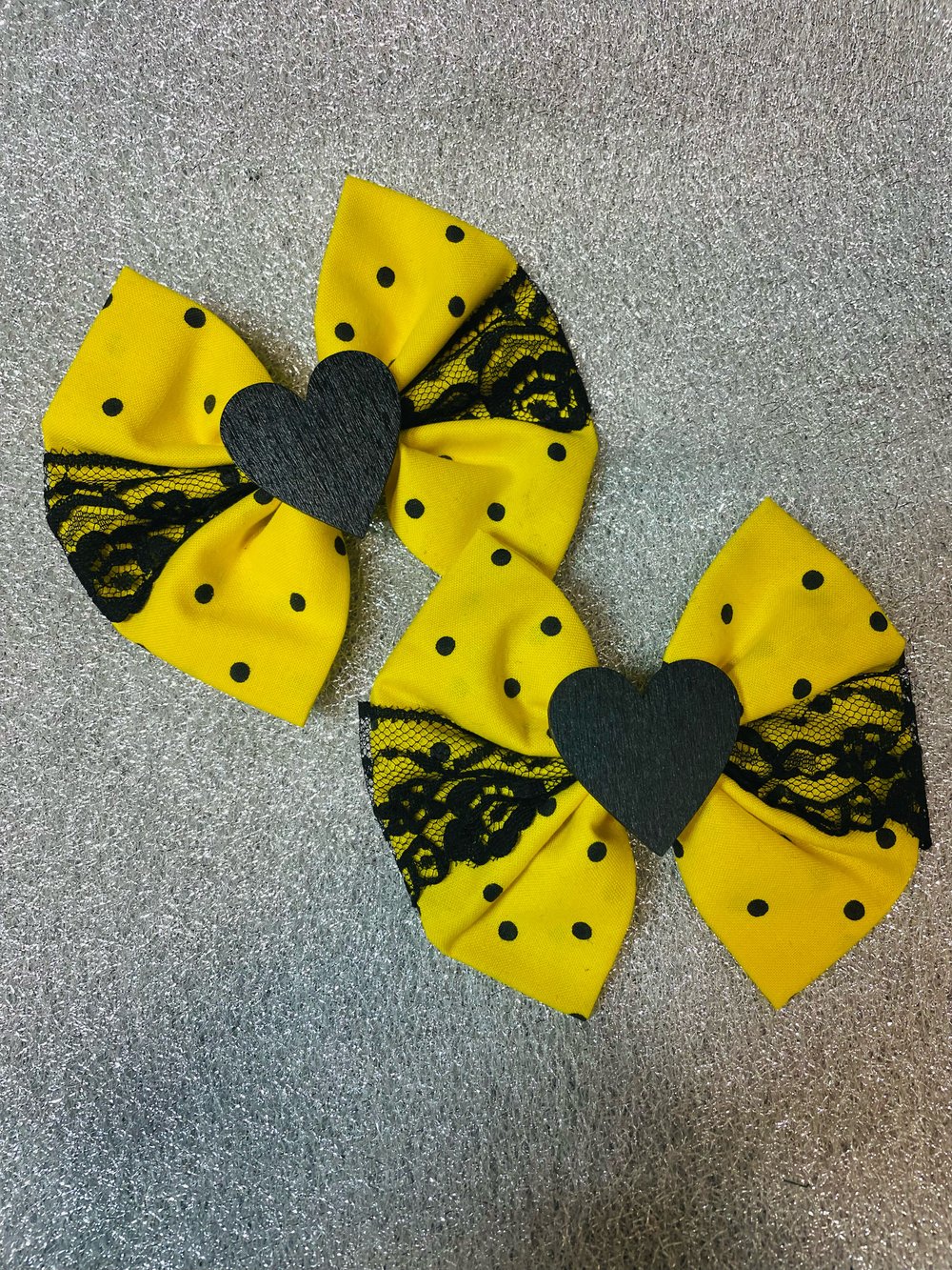 Yellow and black polka dot