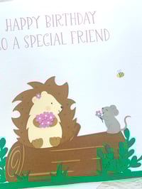Image 3 of Handmade Hedgehog & Mouse special friend birthday card - Perfect for Nature lovers 