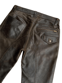 Image 3 of '02 PPFM Cracked Brown Leather Pants - 31