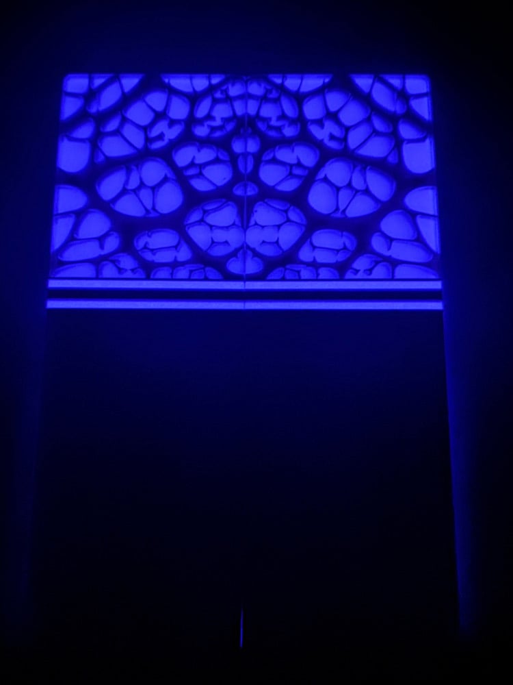 Image of @Kaoticartworks Resin & White Glass Micarta GLOW Segmented Knife Scales