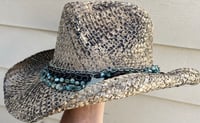 Image 2 of Natural Colored, Aged Cowboy Hat Blue Stone & Star Chain Band