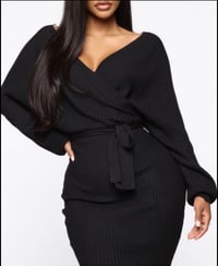 Image 3 of Ribbed Knit Wrap Dress Black