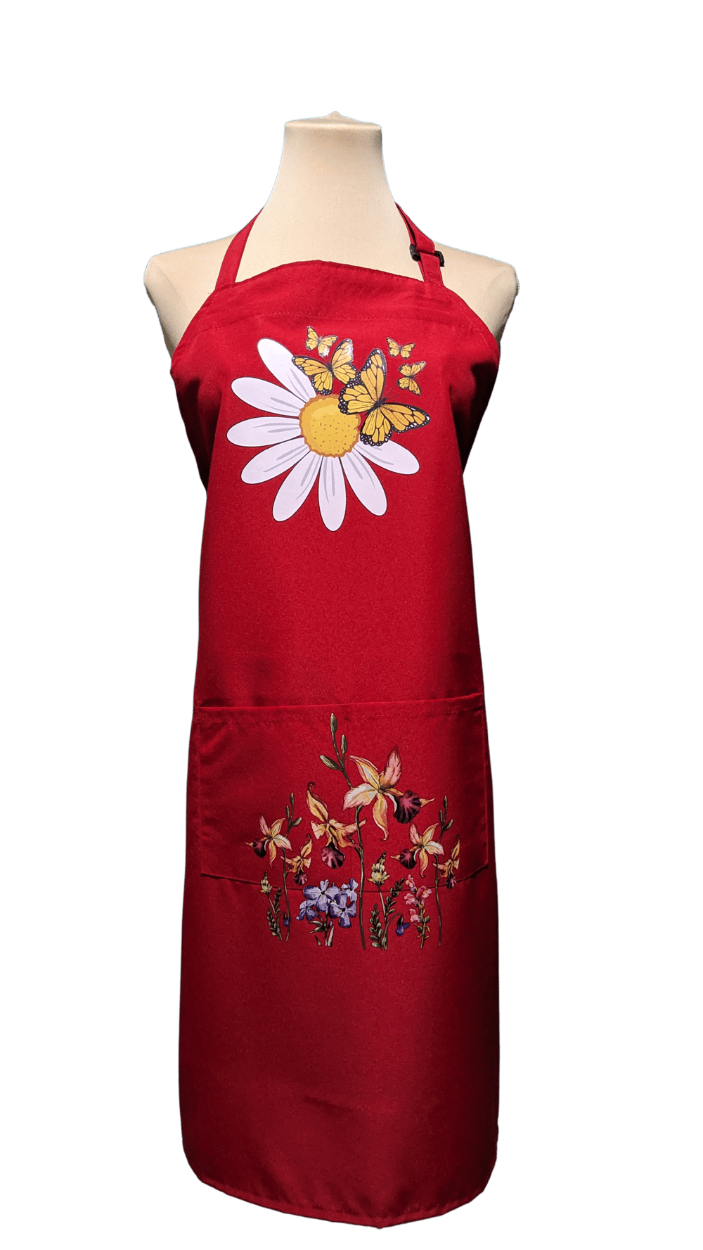 Image of Flowers and Butterflies Apron (red)