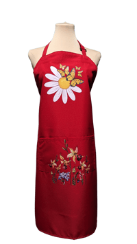 Image 1 of Flowers and Butterflies Apron (red)