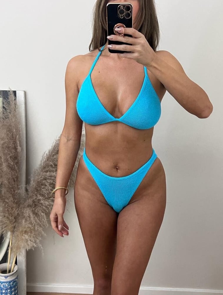 Image of Neon Blue Fixed Triangle Bikini 