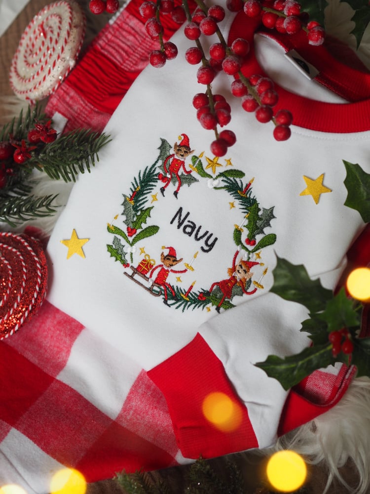 Image of BIG FITTING/SIZE DOWN Wreath Of Mischief - Red checked pjs 