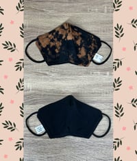 Image 2 of Brown and black jersey bleach dyed custom 3 layer reversible face mask