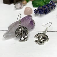 Image 1 of Silver Mushroom Charm Earrings 