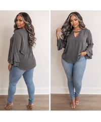 Image 3 of XL SoHo Jeans Gray Flare Sleeve Top #1012*8