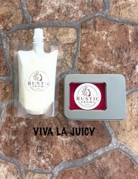 Viva la juicy 6.5 oz squeezable wax melt & 4 oz car freshie tin gift set