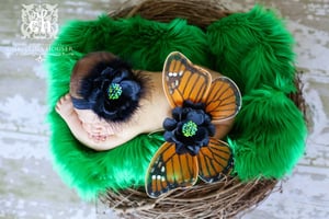Image of Green Mongolian Faux Fur Nest Photography Rug Newborn Baby