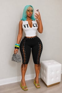 Image 1 of Bad Intentions Lace-Up Capris **Great stretch**