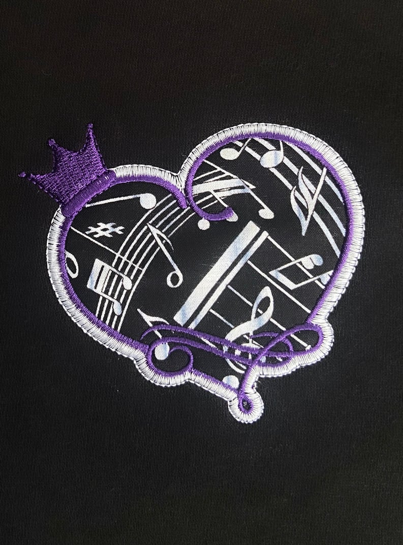 Image of Music Notes Fabric with Heart & Crown (on Black Joggers)