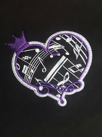 Image 1 of Music Notes Fabric with Heart & Crown (on Black Joggers)