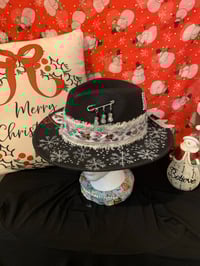 Image 2 of "Snowman & Snowflakes" Hand-Burned Narrow Brim Hat