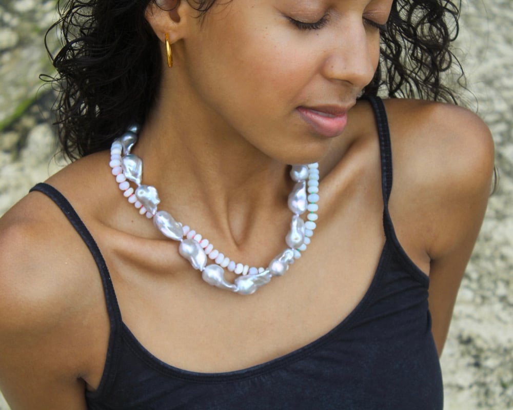 Image of White rainbow opal necklace 