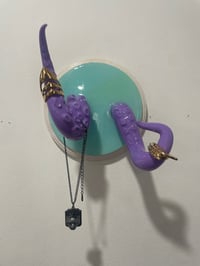 Image 4 of Double lilac tentacles on teal and white base jewelry holder