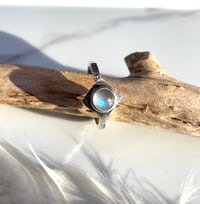 Image 1 of Handmade Sterling Silver Blue Labradorite Stamped Dainty Ring 