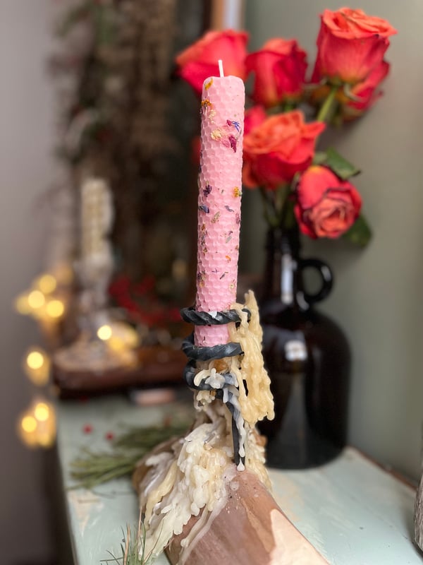 Image of Rose Pink Hand Rolled Beeswax Candles 