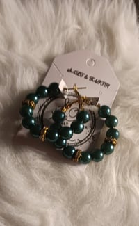 Image 2 of Green & Gold Hoop Earrings 