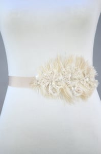 Image of Ostrich & Vintage Lace Flower Bridal Sash