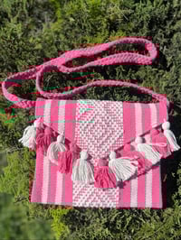 Image 1 of Knit Crossbody with Poms - Pink