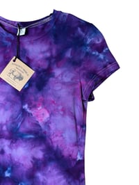 Image 3 of ♻️ UPCYCLED XS Stretch Tee in Purple Haze Ice Dye