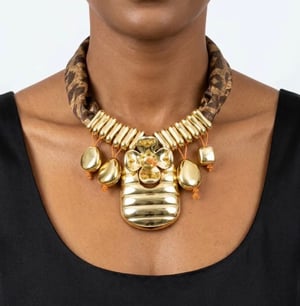 Image of Pendant Shiny Gold Flower Leopard Scarf Necklace