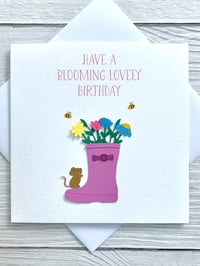 Image 1 of Handmade Flowers in Welly Boot Birthday Card - Charming Garden-Inspired Card 