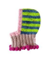 Image 1 of Sofie and Iris Striped Dark Navy, Neon Green, Light Brown, Light and Dark Pink Mohair Balaclava