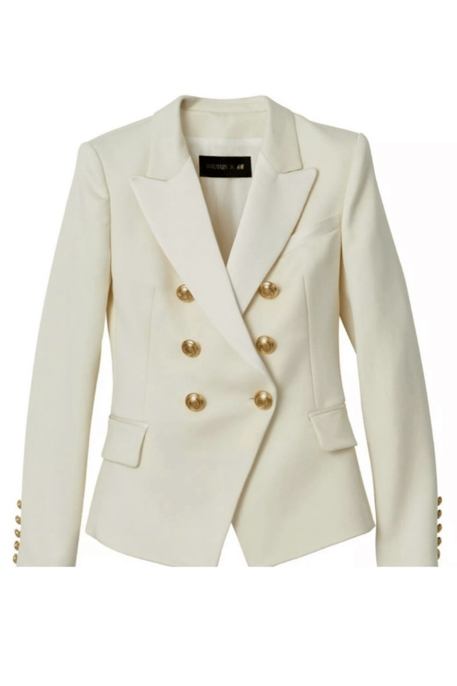 Image of BALMAIN x HM CREAM BLAZER WITH GOLD BUTTONS (US 12/EU 42)