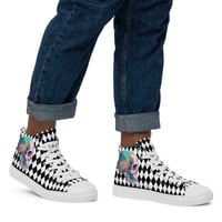 Image 1 of Goth/Punk Inspired Black and White With Neon Watercolor Skull Men’s High Top Canvas Shoes