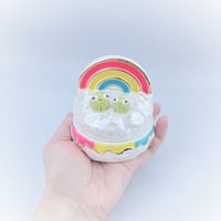 Image 3 of Happy frogs sitting on glow in dark rainbow and holographic cloud jewelry box 