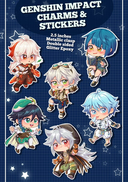 Image of Genshin Impact charms and stickers