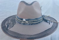 Image 1 of Brown Fedora Painted Feathers & Print Band