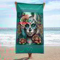 Image 1 of Towel Coral and Teal Sugar Skull