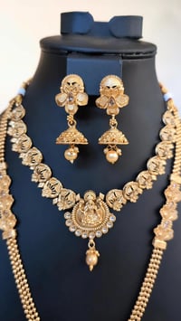 Image 2 of Temp_6011 -Combo Temple Jewelry Necklace Set Featuring Goddess Laxmi & Radha-Krishna