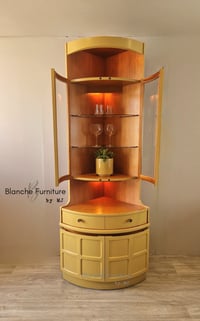 Image 3 of Tall, Mid Century Nathan Corner Drinks Cabinet unit with light - in Indigo Yellow