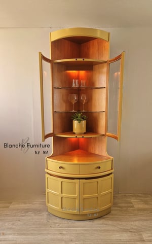 Image of Nathan Corner Drinks Cabinet unit with light - in Indigo Yellow