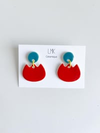 Paire de boucles d'oreilles céramique TULIPA bleu ironise et rouge