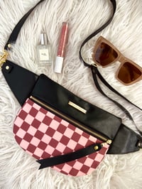 Image 3 of Maroon & Pink checkered crossbody 