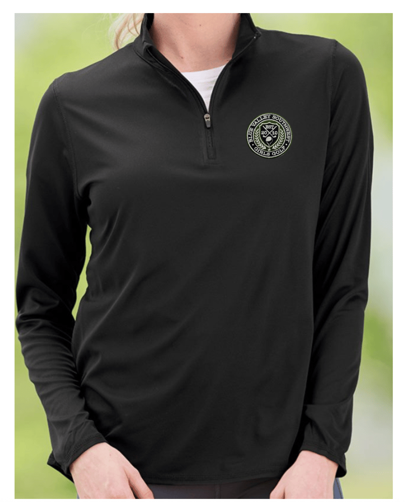 Image of Black Quarterzip with Circle Patch stitched on