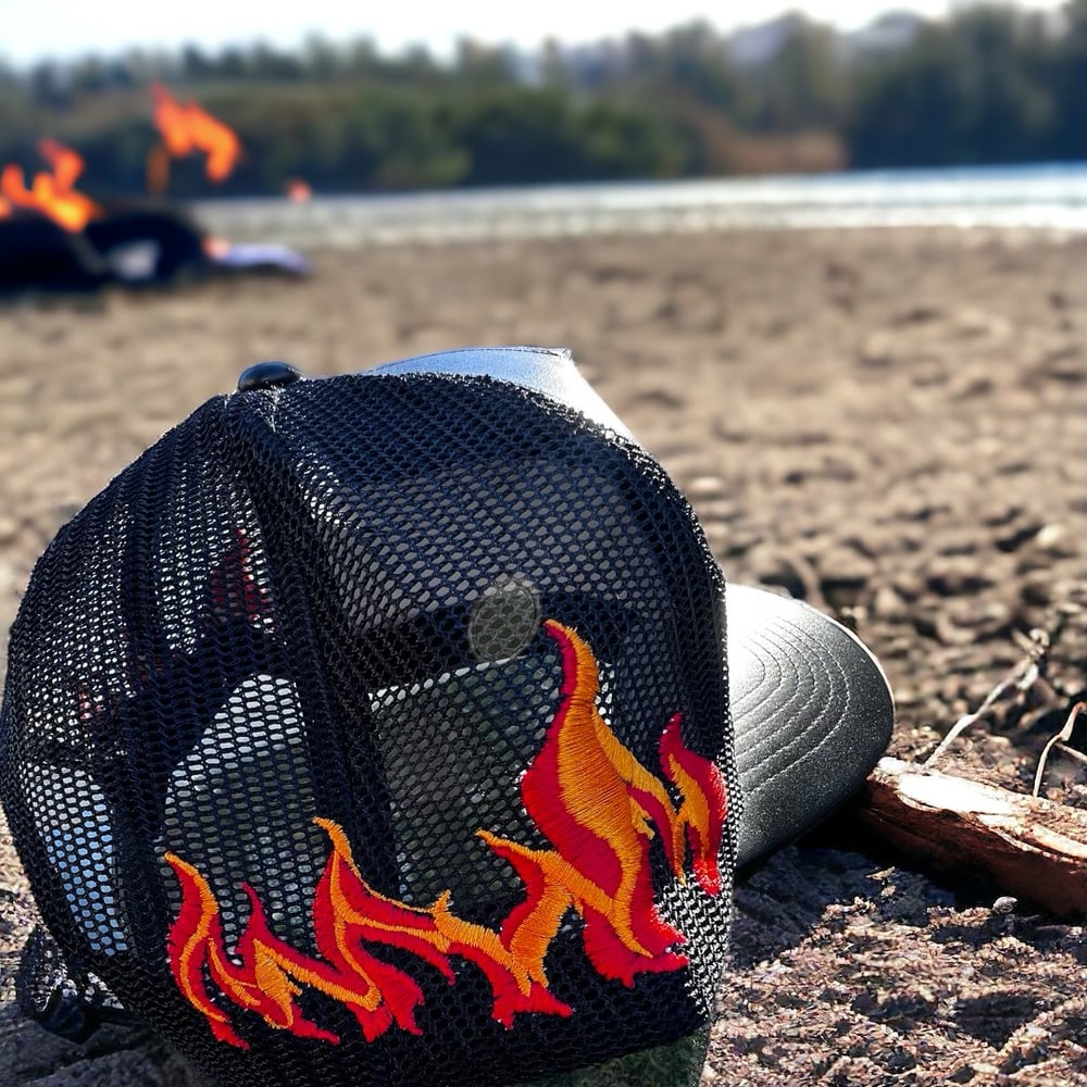 MNY PKT LEATHER  TRUCKER HAT// ORANGE FLAME